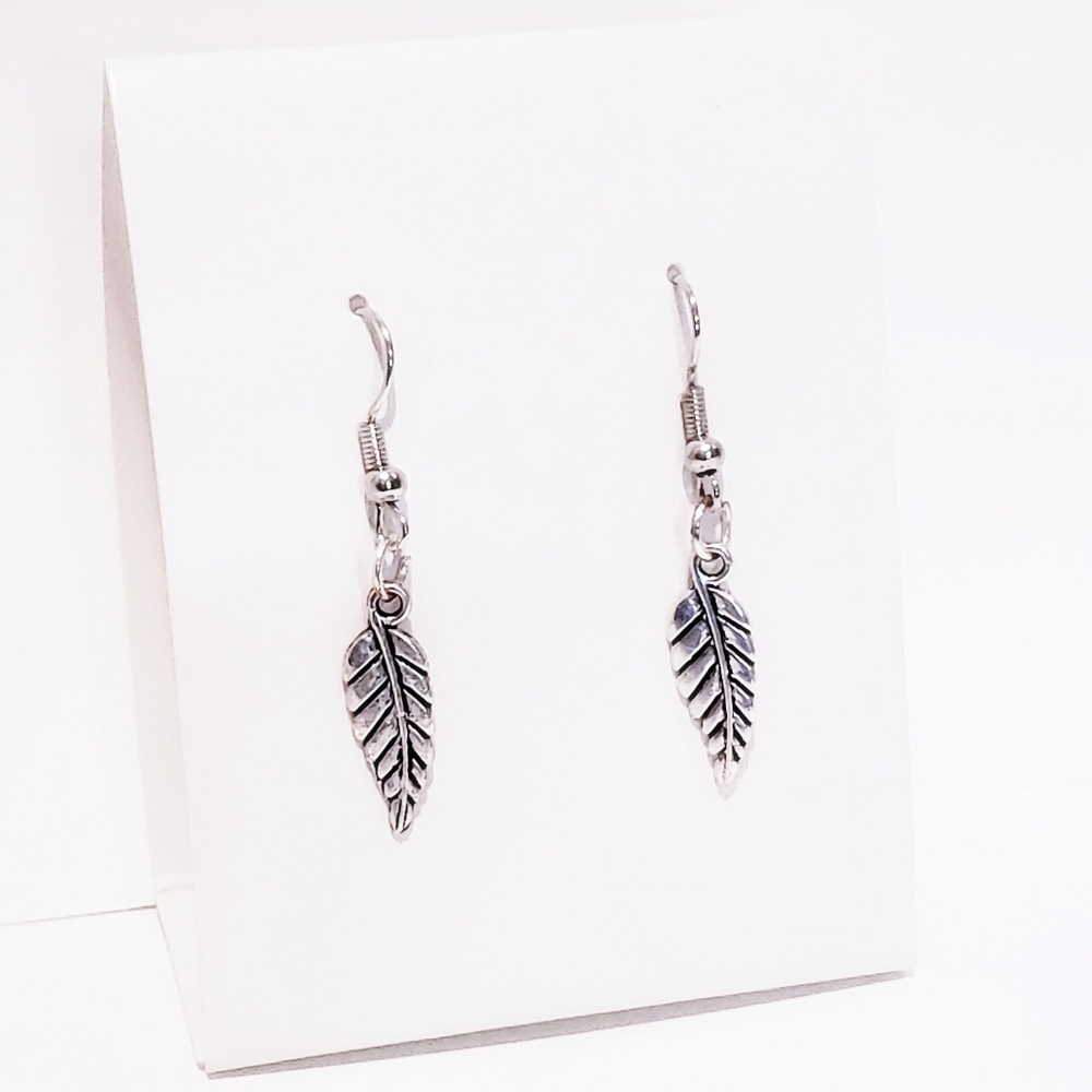 N. Silver Leaf French Hook Earrings